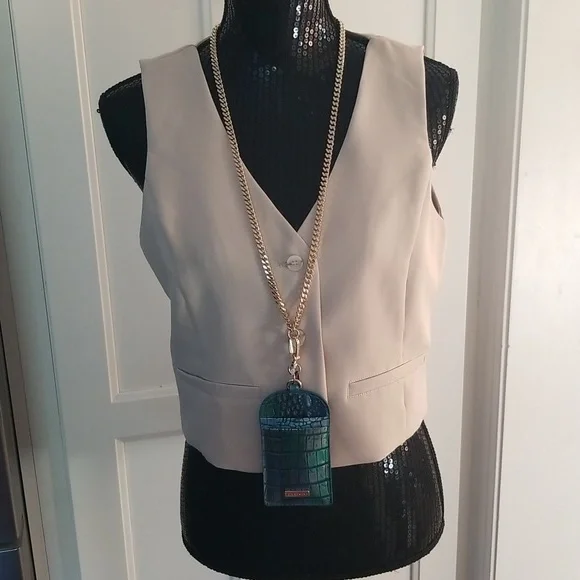 SOLD! NWT!Brahmin Stevie Blue Topaz Croc Embossed Leather ID Card Case Lanyard - Picture 4 of 15